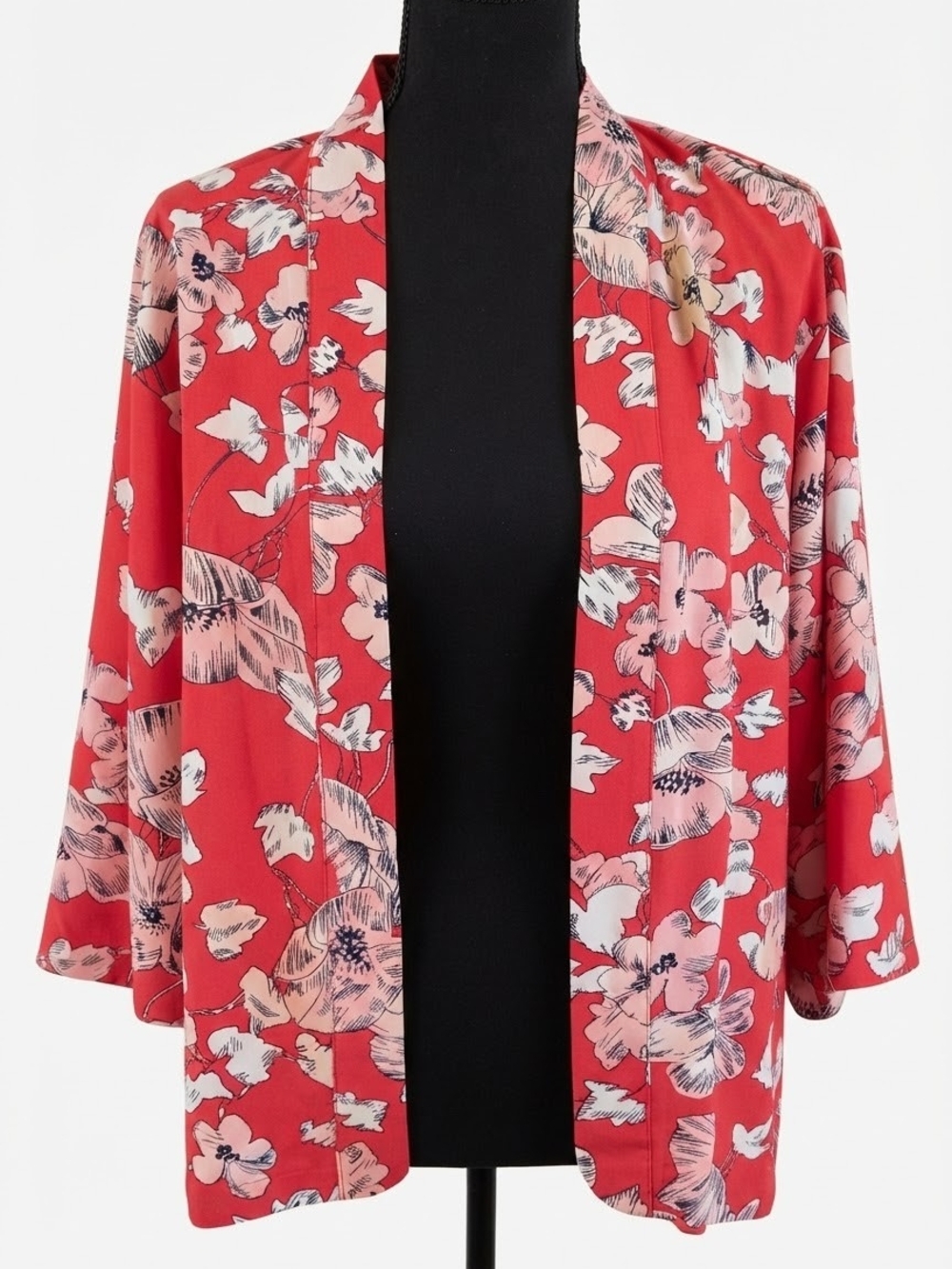 Dress Barn Red Floral Open Cardigan Blazer